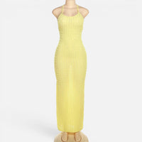 Robe Maxi Moulante Gaufrée à Fines Bretelles