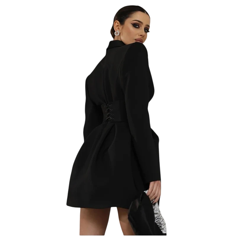 Robe Blazer Courte à Structure Corset et Hanches Sculptées