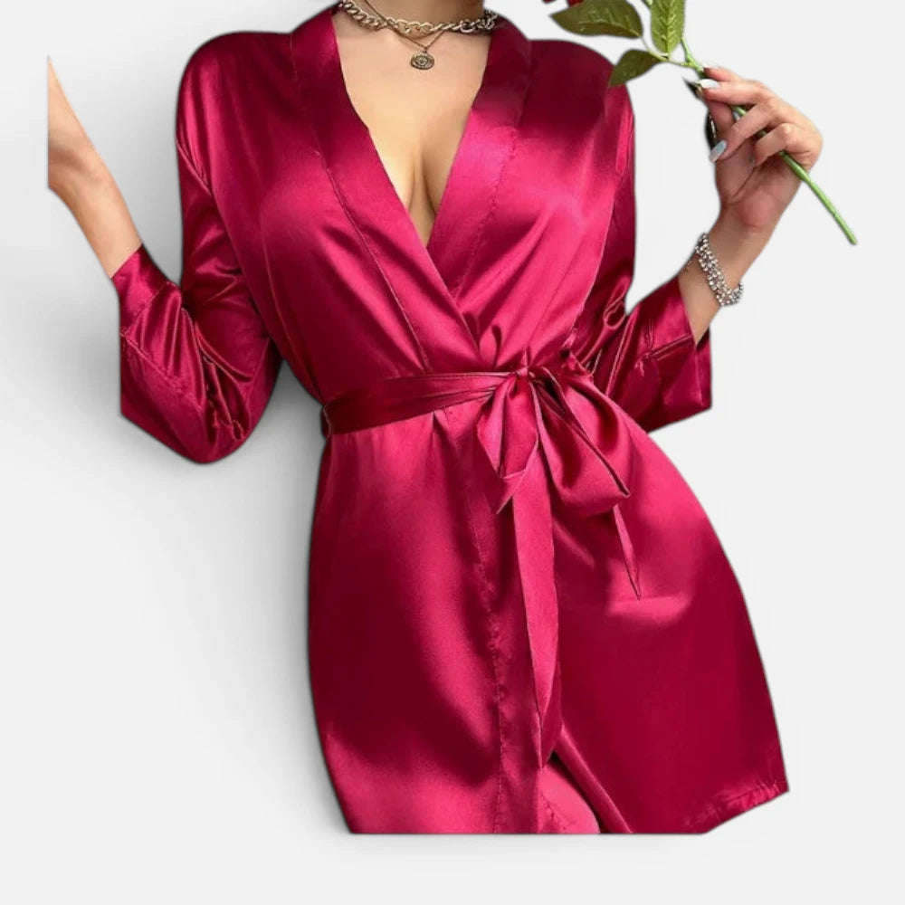 Robe de Chambre Courte en Satin Soyeux avec Ceinture
