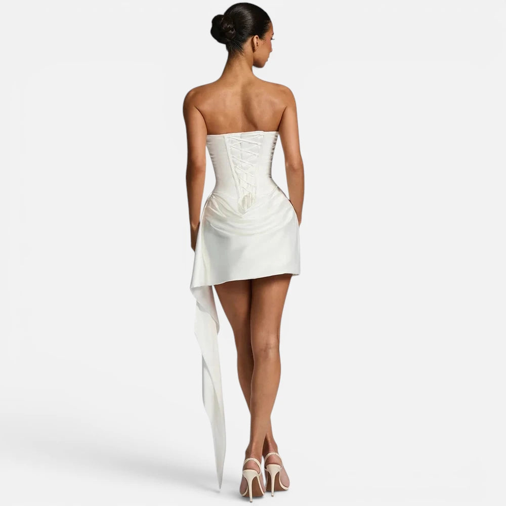 Robe de Soirée Courte à Corset et Drapé Satiné