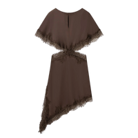 Robe Asymétrique en Satin Noir avec Dentelle et Cut-Out