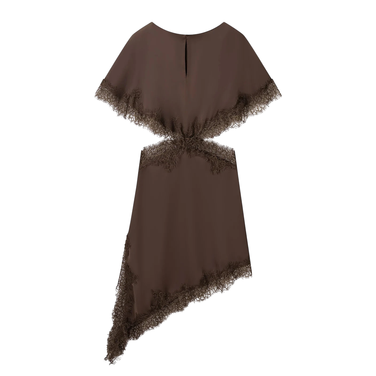 Robe Asymétrique en Satin Noir avec Dentelle et Cut-Out