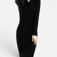 Robe Pull Longue en Maille Côtelée et Col Polo