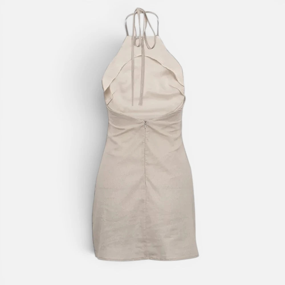 Mini-Robe d'Été en Coton et Lin à Col Licou