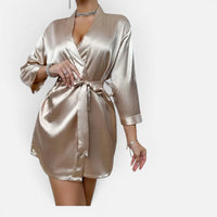 Robe de Chambre Courte en Satin Soyeux avec Ceinture