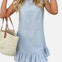 Robe d'Été en Coton et Lin à Rayures et Volants