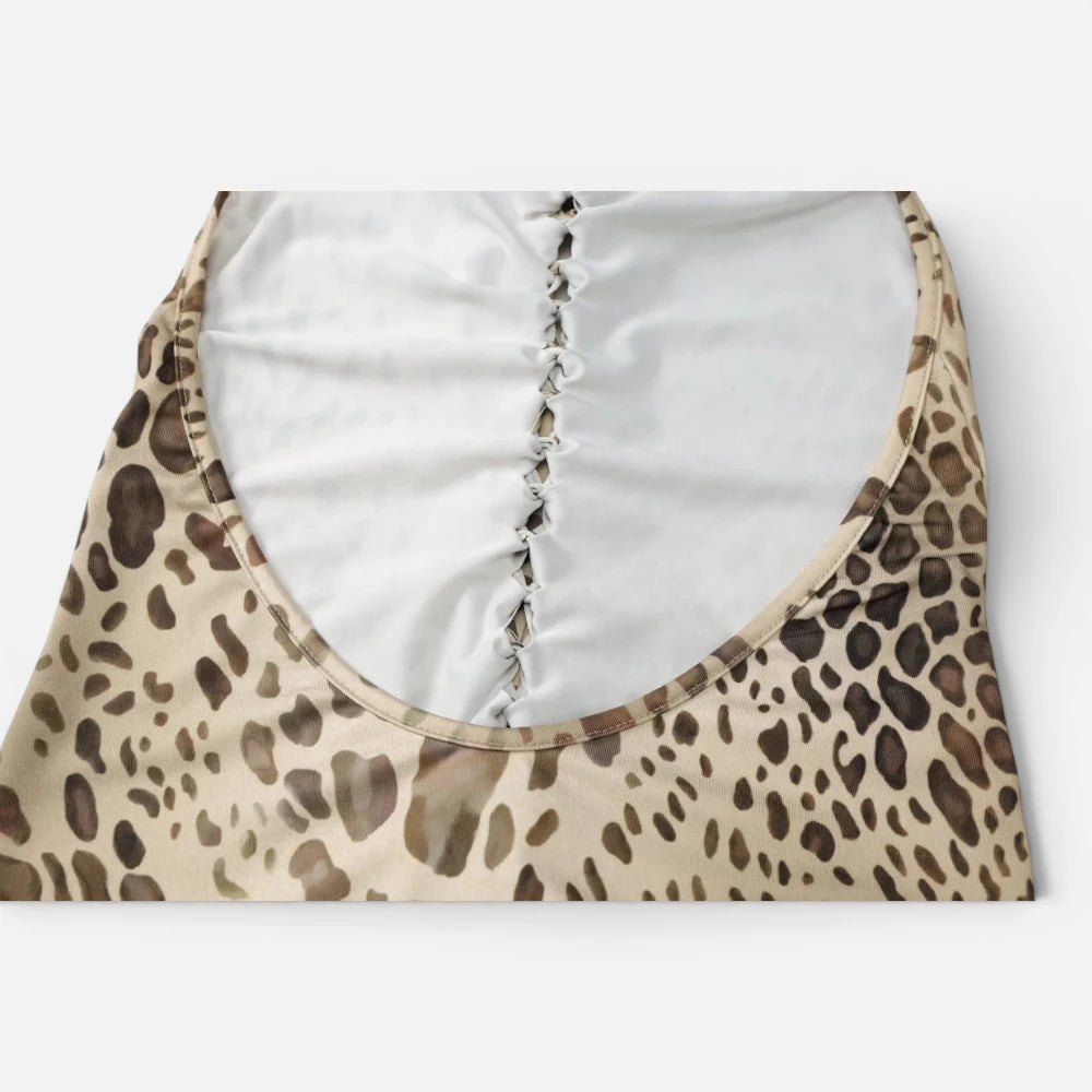 Robe de Soirée Longue Dos Nu Motif Léopard