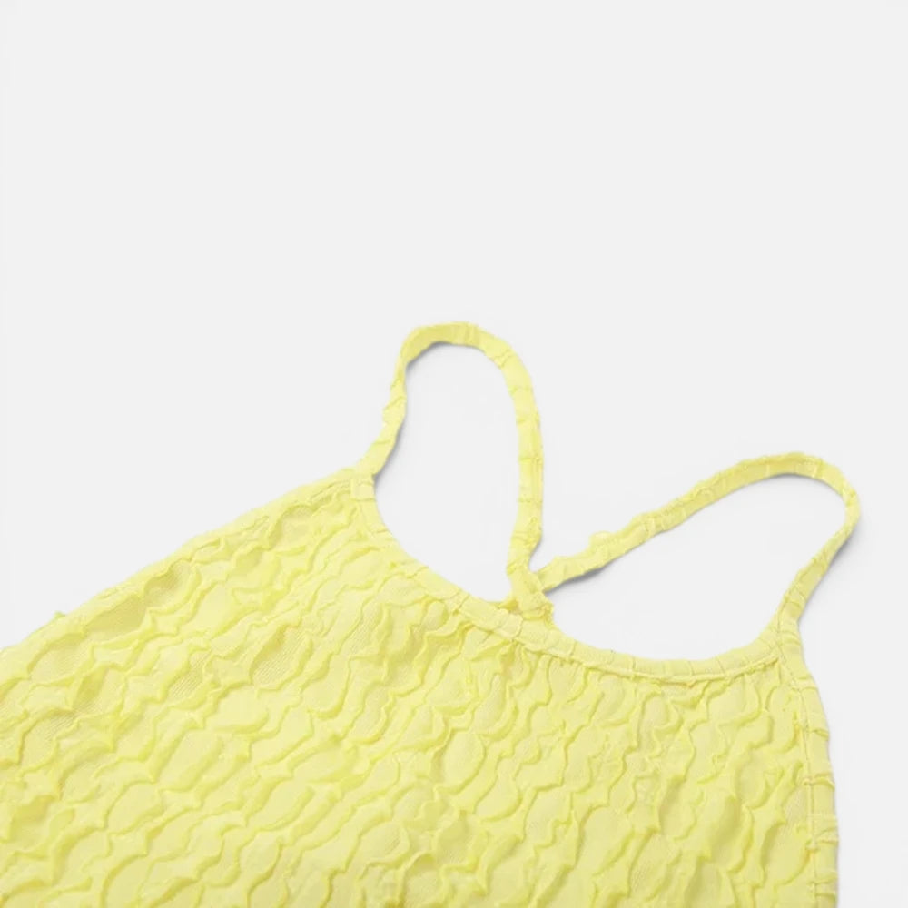 Robe Maxi Moulante Gaufrée à Fines Bretelles