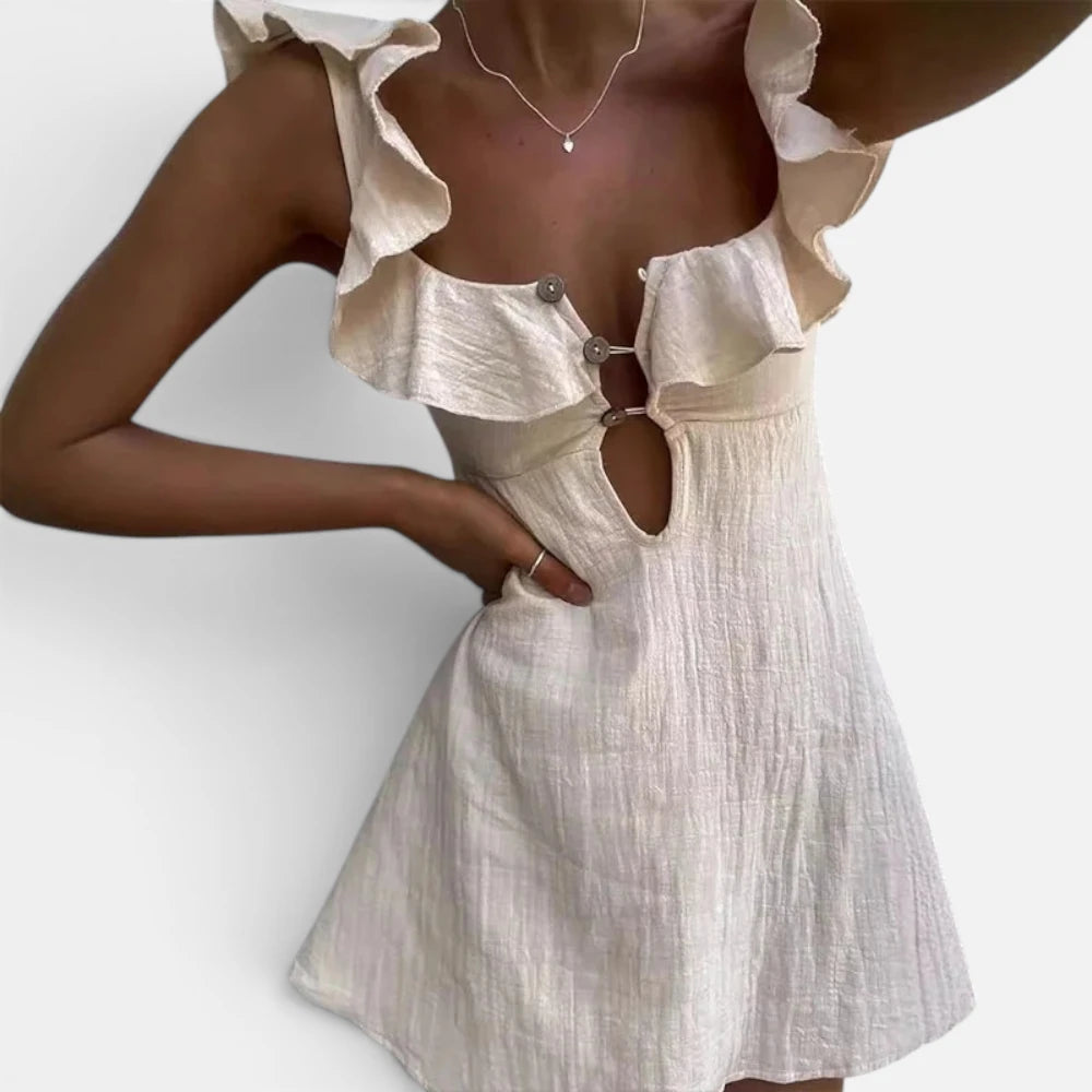 Mini-Robe d'Été en Coton et Lin à Volants