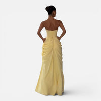 Robe Longue Bustier Plissée avec Fente Haute