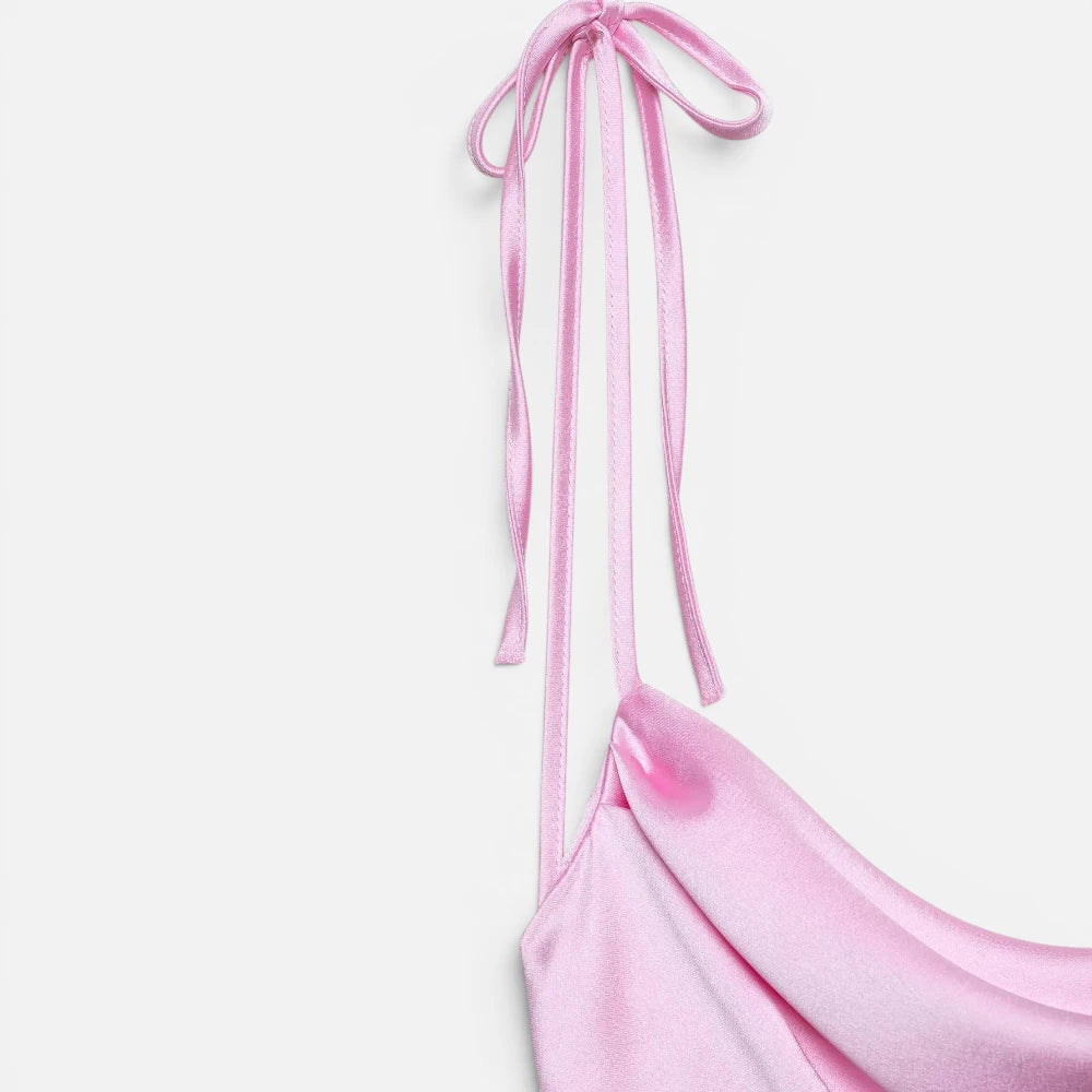 Robe-Nuisette de Soirée Fluide en Satin Rose