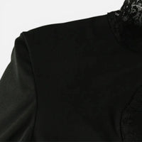 Mini Robe Noire Moulante avec Col Montant et Dentelle