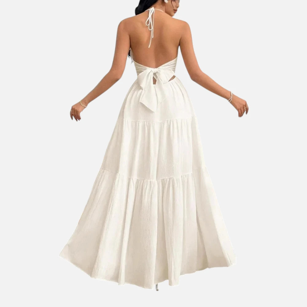 Robe Longue Blanche Bohème à Volants