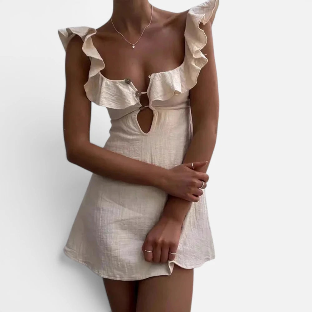 Mini-Robe d'Été en Coton et Lin à Volants