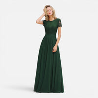 Robe de Demoiselle d'Honneur Longue en Mousseline et Dentelle