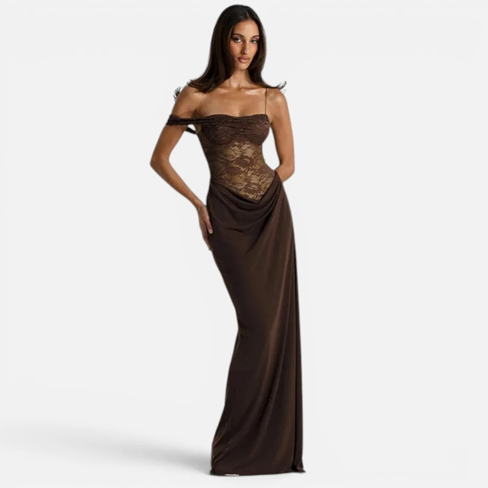 Robe Longue en Satin et Dentelle avec Dos Nu
