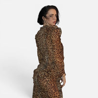 Robe de Soirée Fluide Motif Léopard avec Fente