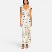 Robe Longue en Satin à Pois