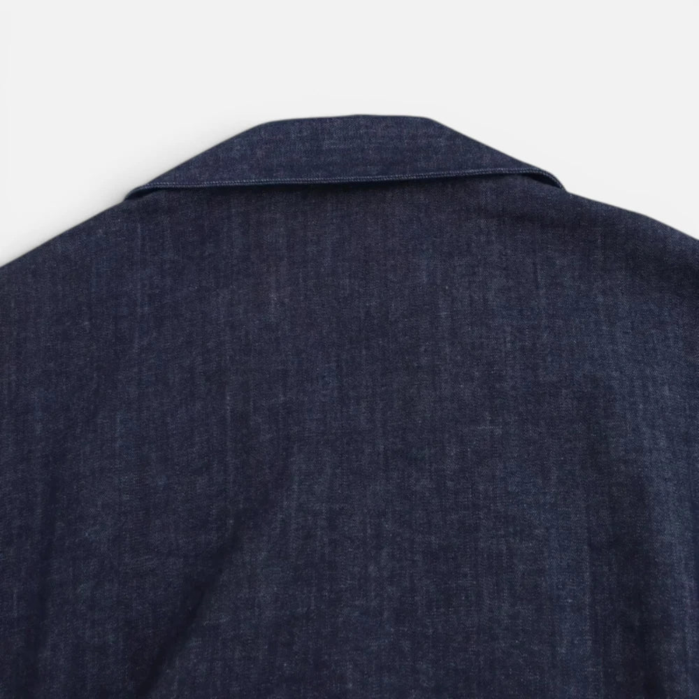 Robe Midi en Denim Boutonnée à Manches Courtes