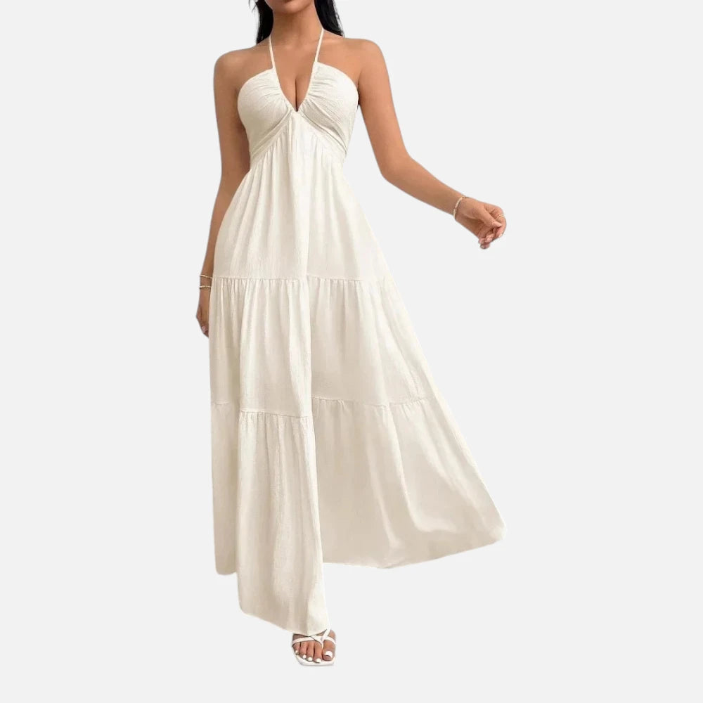 Robe Longue Blanche Bohème à Volants