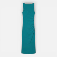 Robe Longue Verte Plissée avec Détail Doré