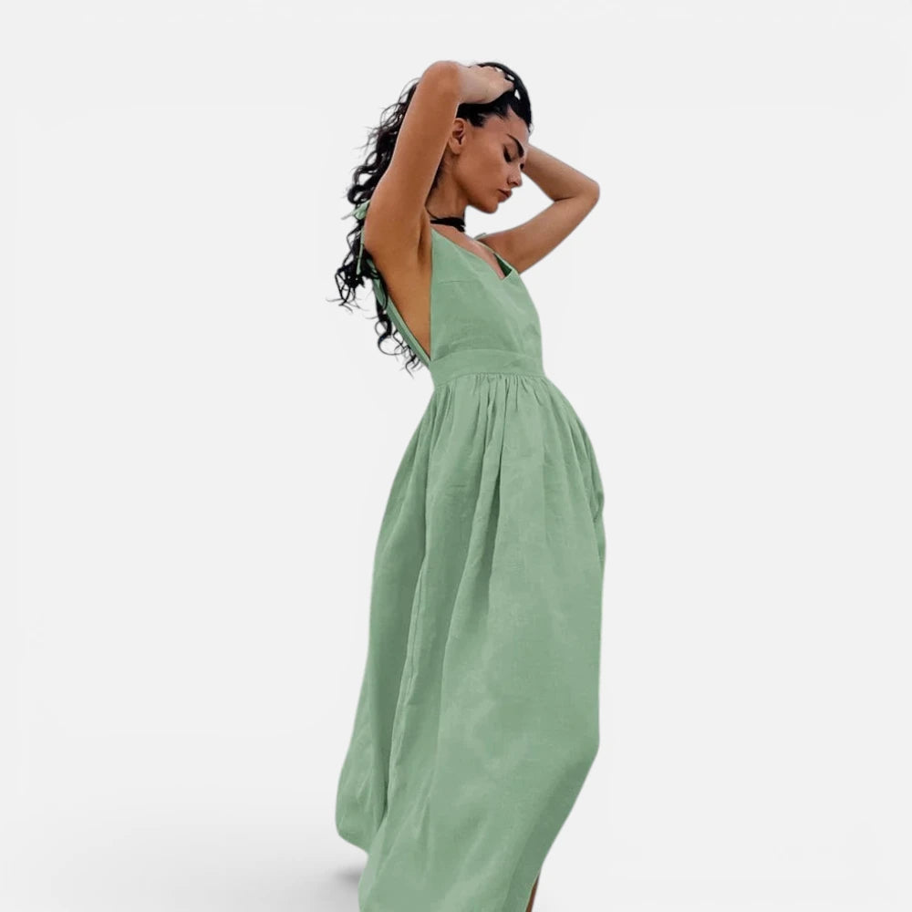 Robe Longue en Lin Dos Nu avec Poches