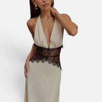Robe Longue en Satin et Dentelle