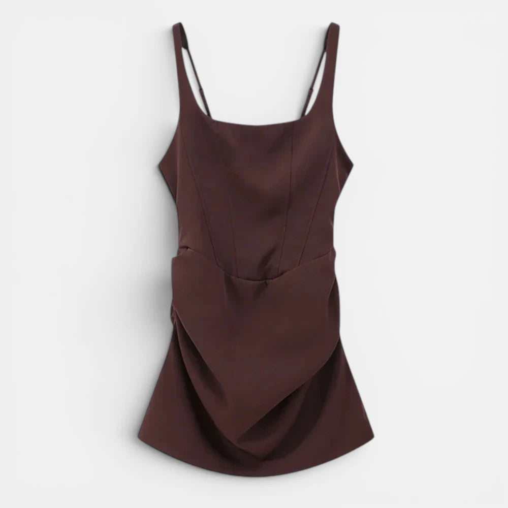 Mini-Robe Moulante Drapée à Larges Bretelles