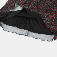 Robe Longue Fleurie à Col en V et Manches Courtes