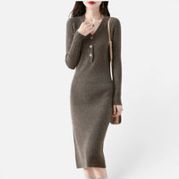 Robe Pull Mi-Longue en  Laine Mérinos Côtelée