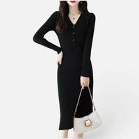 Robe Pull Mi-Longue en  Laine Mérinos Côtelée