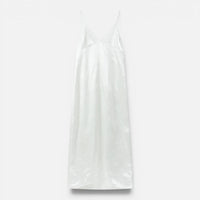 Robe Longue Satinée à Décolleté Dentelle et Fines Bretelles