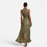 Robe Longue en Mousseline Fleurie à Col Halter