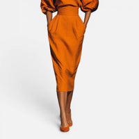 Robe Midi Texturée à Manches Lanternes Bouffantes