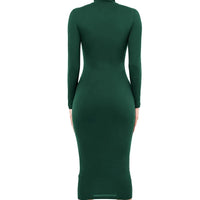 Robe Midi Moulante à Col Roulé et Manches Longues