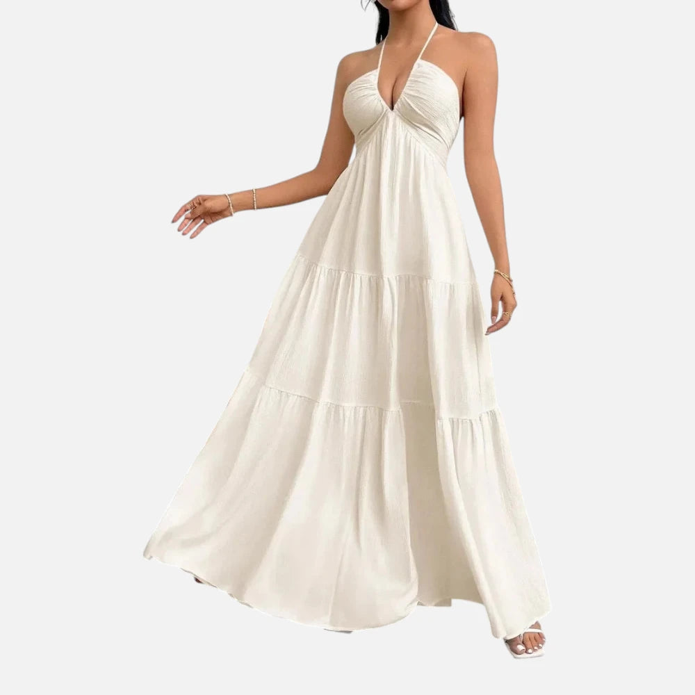 Robe Longue Blanche Bohème à Volants