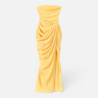Robe Longue Bustier Plissée avec Fente Haute