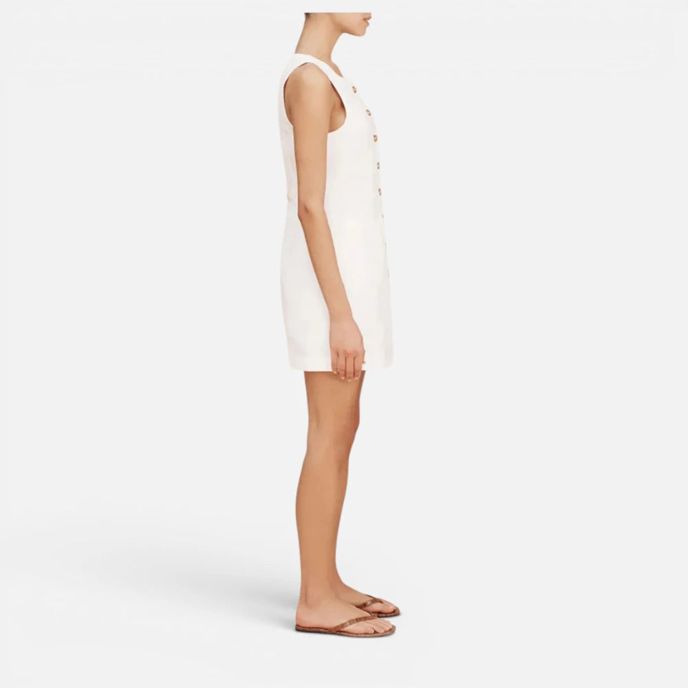 Robe Courte En  Lin Boutonnée à Col Carré