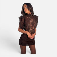 Robe de Soirée en Dentelle Transparente et Volants