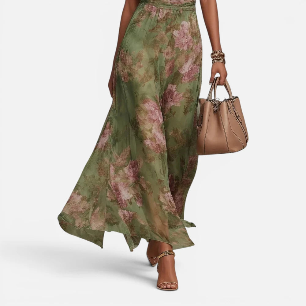 Robe Longue en Mousseline Fleurie à Col Halter