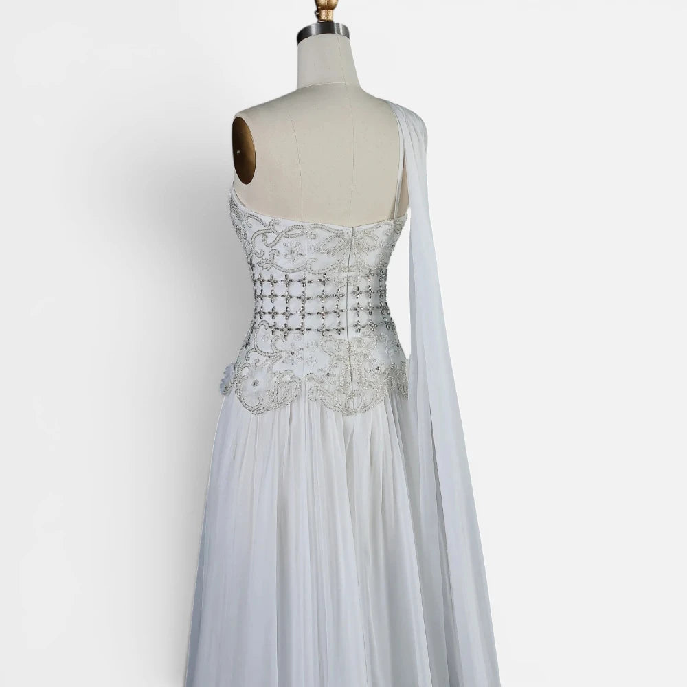 Robe de Cérémonie Longue Bustier Bijou avec Traîne