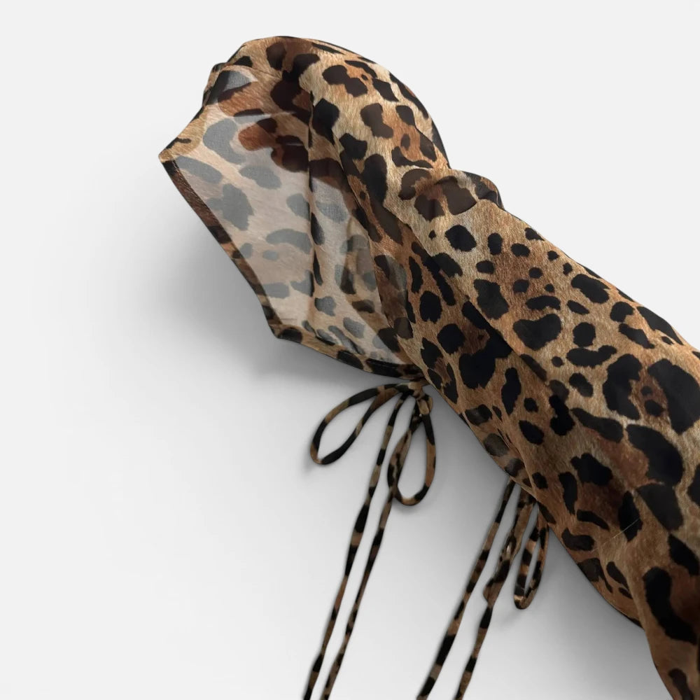 Robe de Soirée Fluide Motif Léopard avec Fente