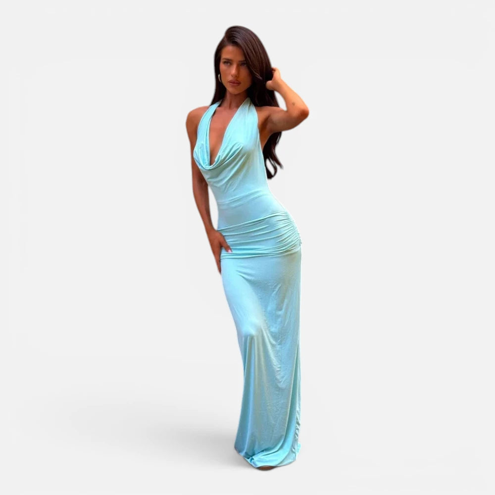 Robe Longue Moulante à Col Bénitier et Dos Nu