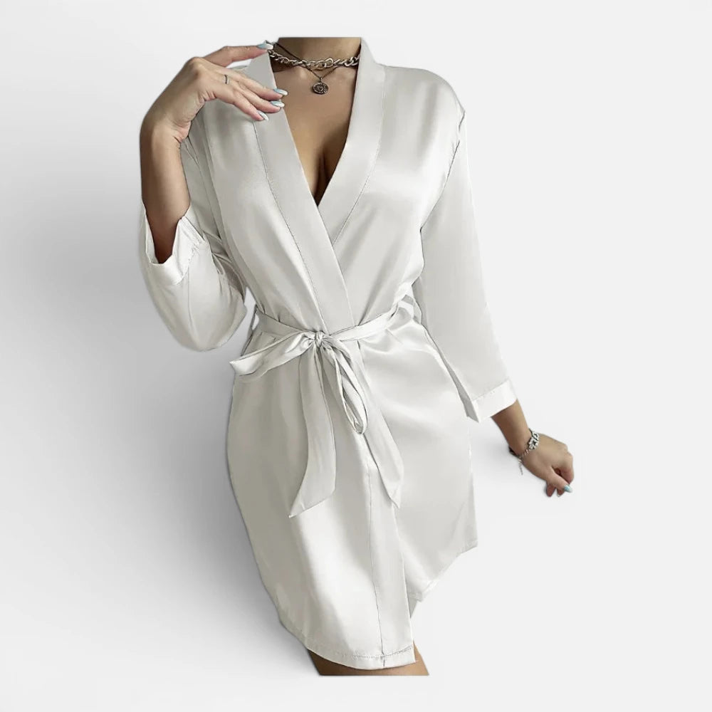 Robe de Chambre Courte en Satin Soyeux avec Ceinture