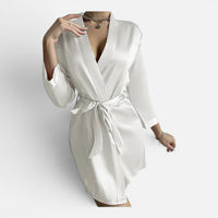 Robe de Chambre Courte en Satin Soyeux avec Ceinture