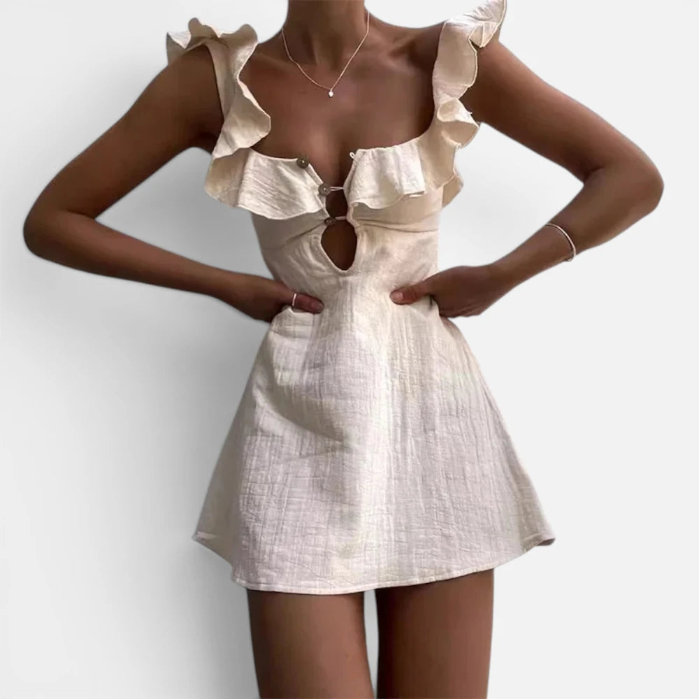 Mini-Robe d'Été en Coton et Lin à Volants