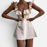 Mini-Robe d'Été en Coton et Lin à Volants