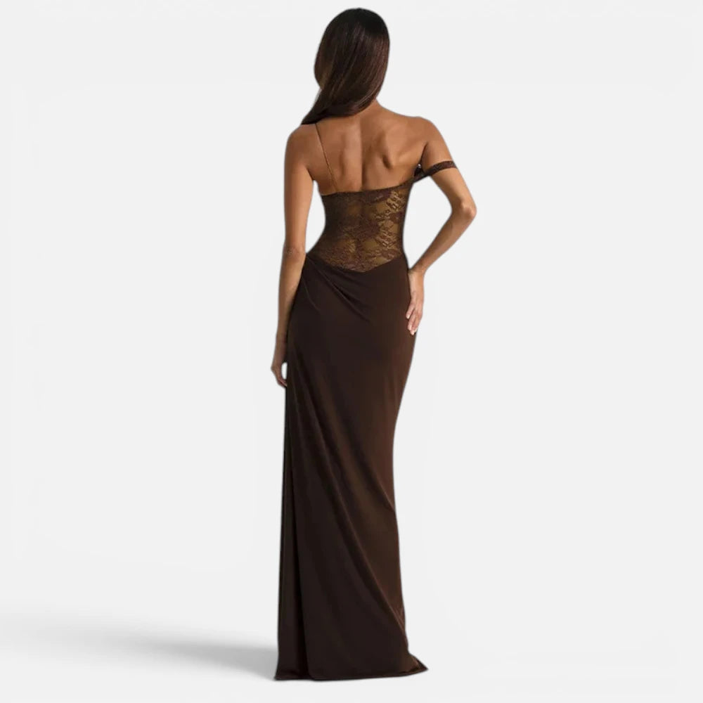 Robe Longue en Satin et Dentelle avec Dos Nu